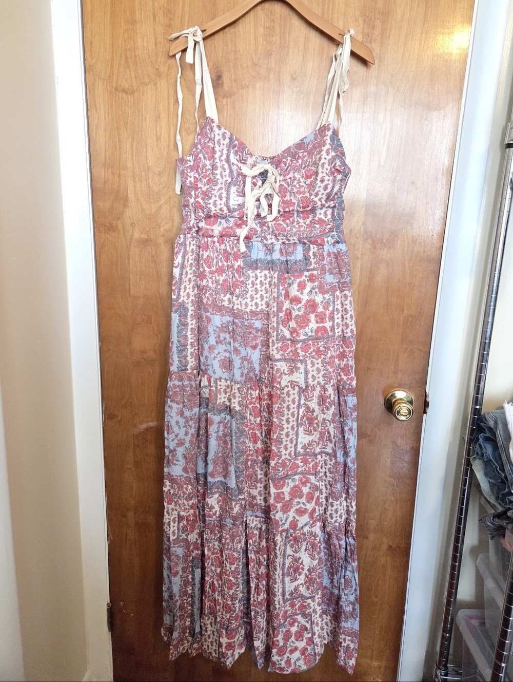Francesca's Boho Floral Tie-Shoulder Maxi Dress - Red & Blue